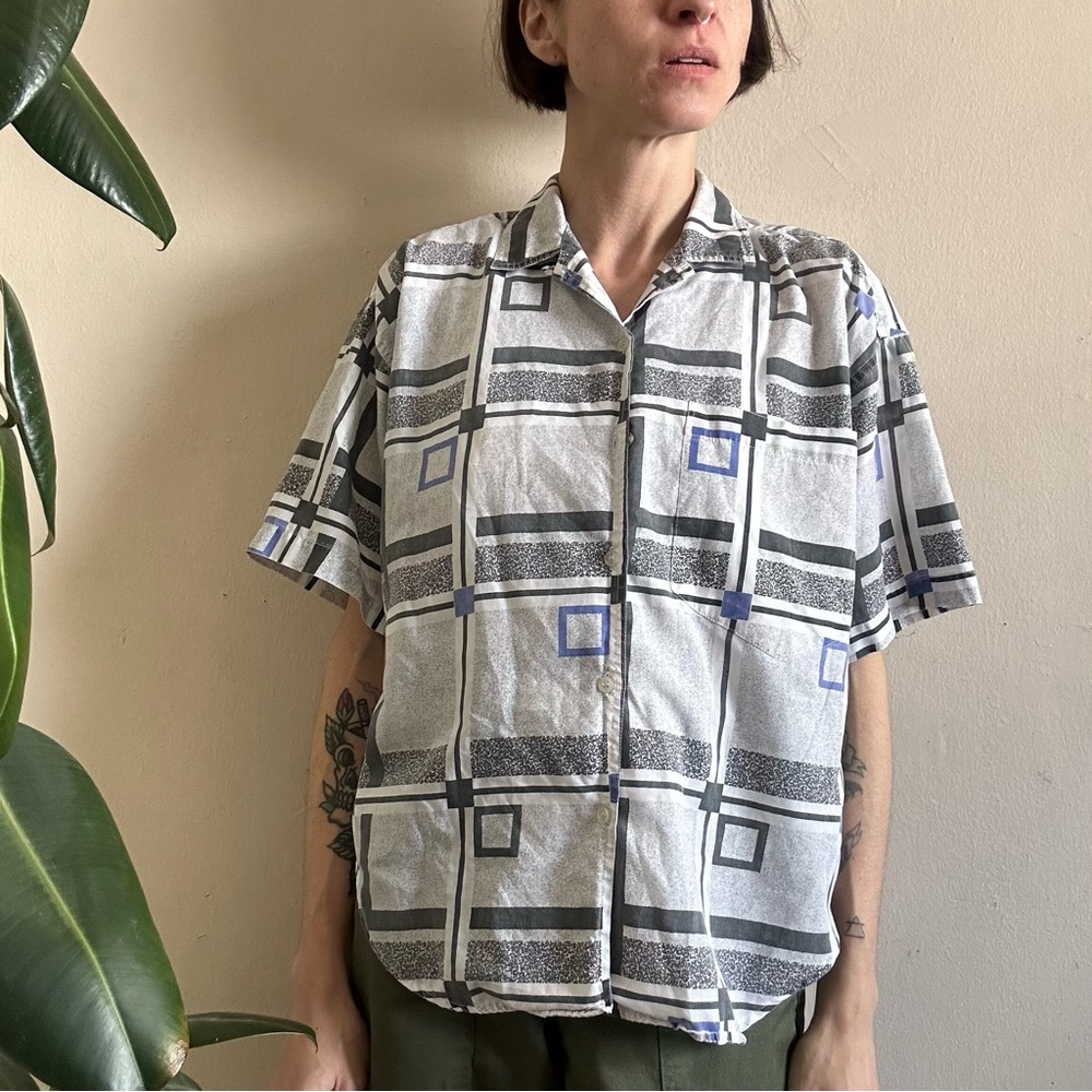 Vintage Geometric Button Down Blouse - image 1